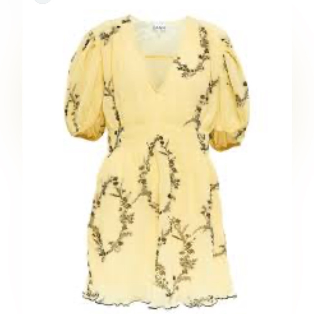 Ganni Yellow and Black Floral Mini Dress